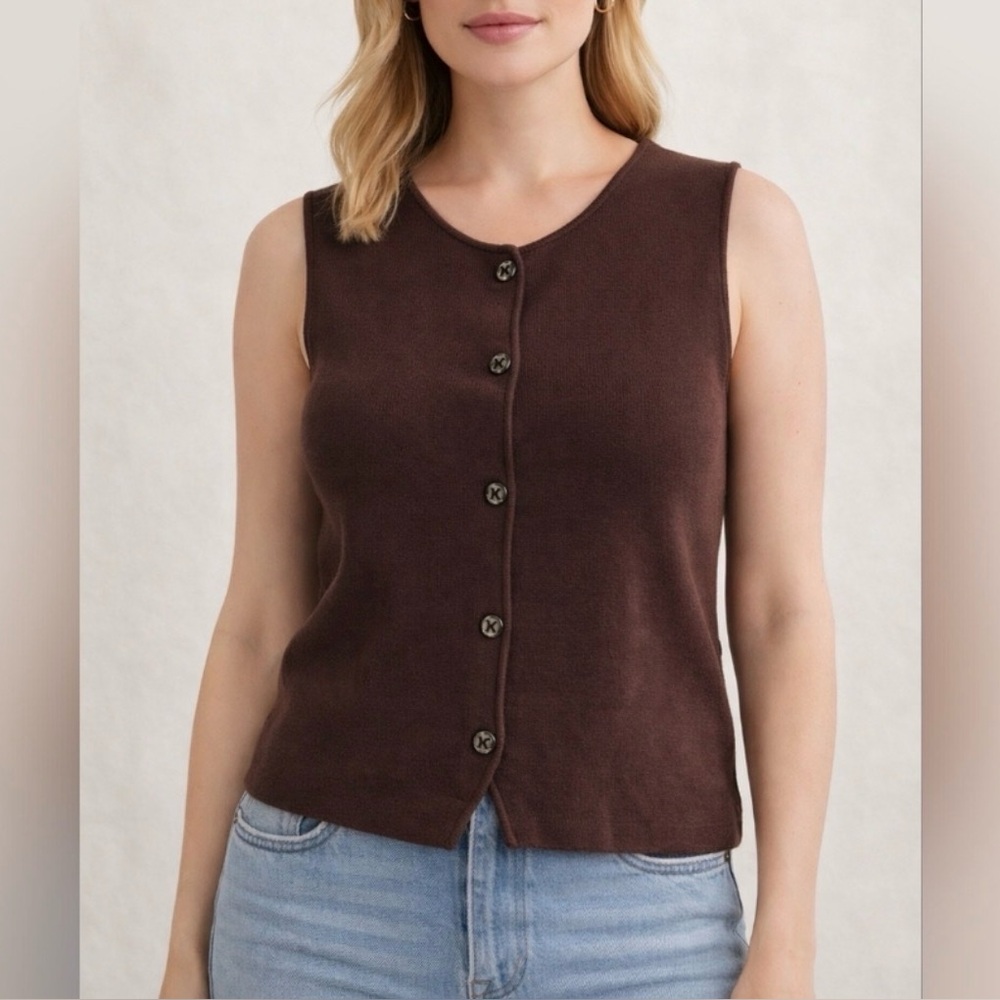 Calvin Klein Brown Espresso Knit Button Up Sweater Vest Size XL